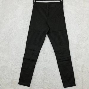 Oober Swank Womens Moto Pants Leggings Black Mid‎ Rise Pull On Stretch L New